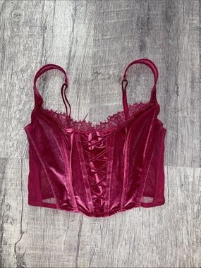 Victoria's Secret Claret Red Unlined LaceUp Velvet Corset Top